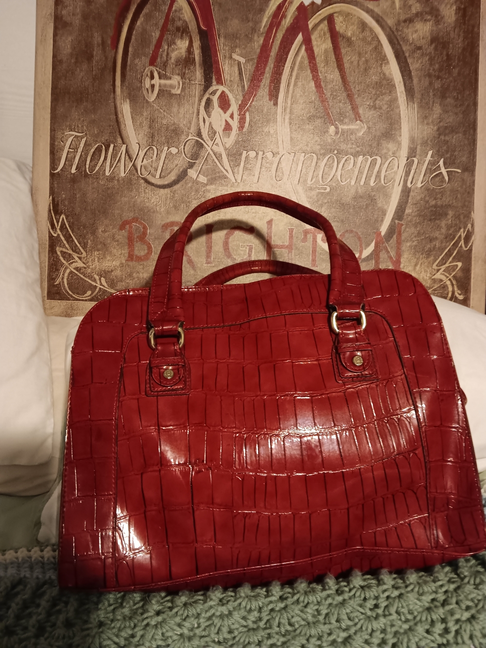 Liz Claiborne Glossy Red Croc-Embossed Satchel
